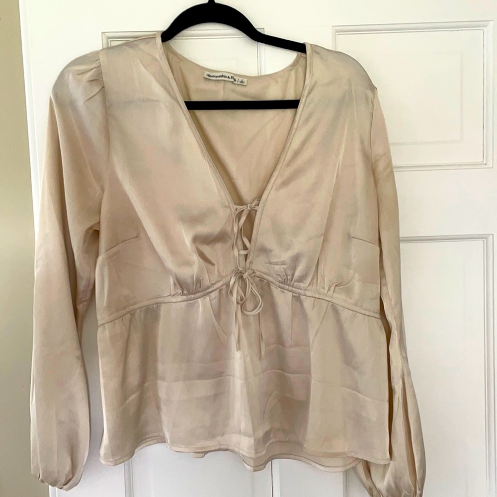 Abercrombie & Fitch Gold Long Sleeve Silk Tie Blouse